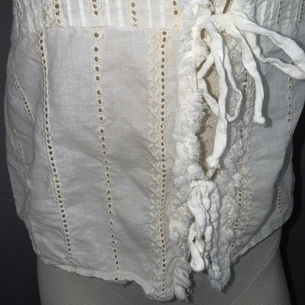 ZARA Women Cream Eyelet Tie Front Ruffle Trim Sleeveless Top Size S Chic - Picture 6 of 11